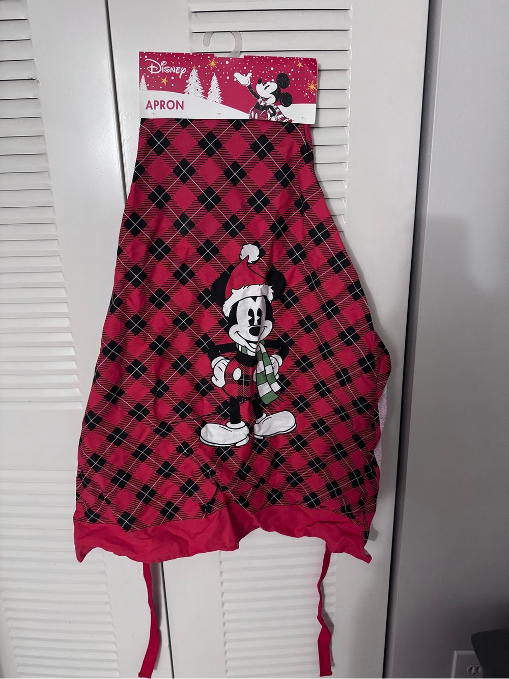 Disney Red Plaid Mickey Mouse Holiday Apron
